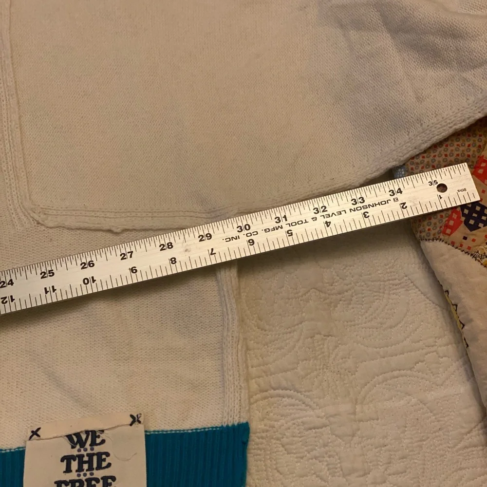 Free People Cream Cropped Sweater with Teal Trim - Picture 16 of 16